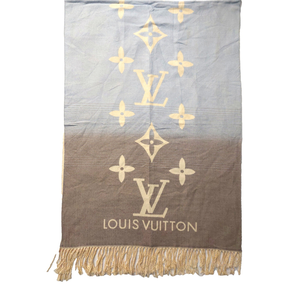 Louis Vuitton Monogram Reykjavik Yellow Pink Blue Gradient Shawl Pre-Owned $995 - Picture 8 of 16